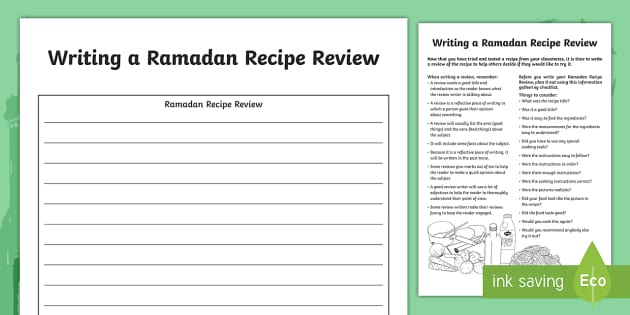 Ramadan Recipe Review Writing Activity