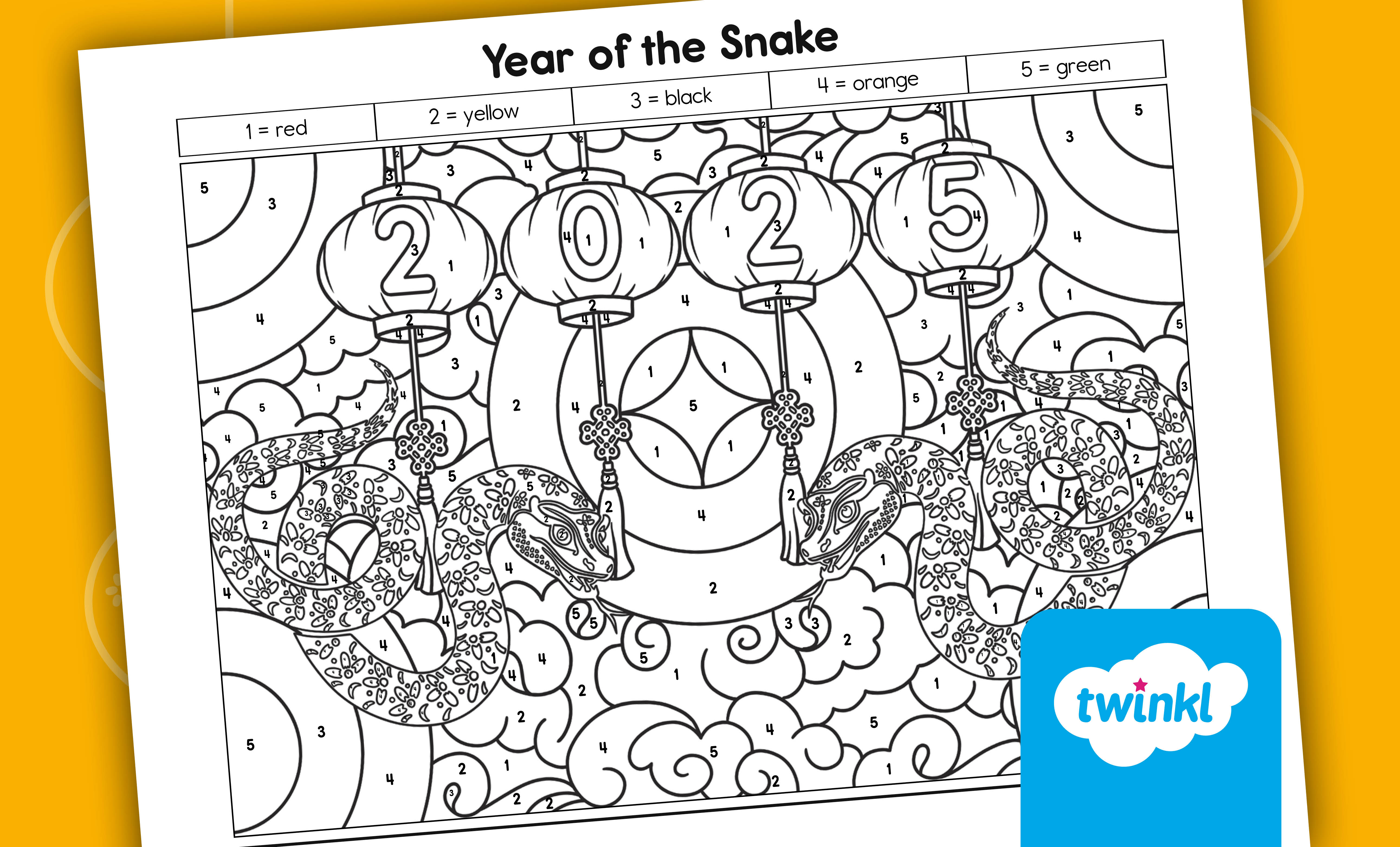 Year Of The Snake Color By Number To Five Activity 