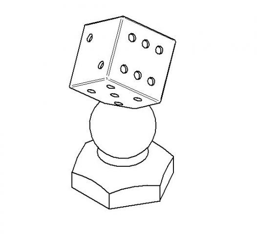 Desk ornament Same as Dice on Hexagon Base but with Spherical wood spacer